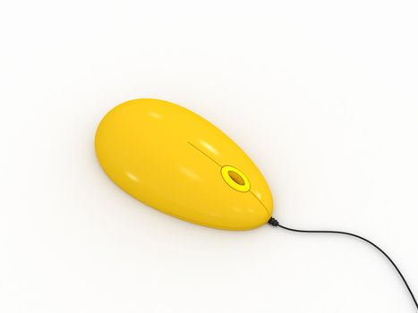 The yellow computer mouse on a white background