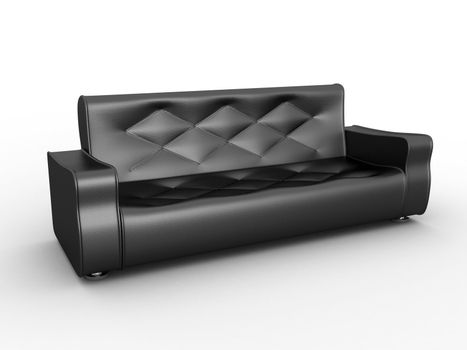 Black leather sofa on a white background