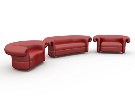 Sofa and armchairs on a white background