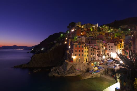 Riomaggiore Village at night, Cinque Terre, Italy 