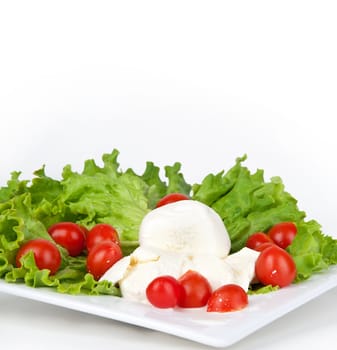 Mozzarella with tomatoes and salad