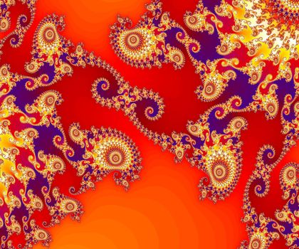 A rich and colorful spiral swirls fractal collage. Digital art creation.