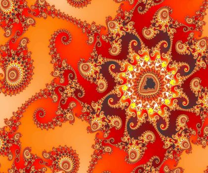 A rich and colorful spiral swirls fractal collage. Digital art creation.