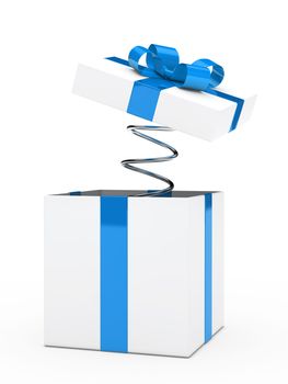 christmas blue white gift box with ribbon