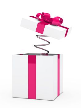 christmas pink white gift box with ribbon