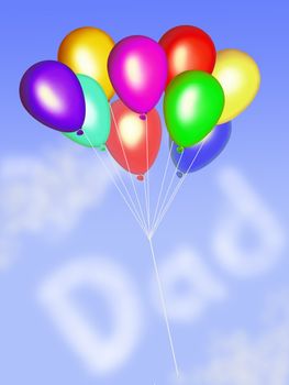 Colourful balloons floating in the sky with Dad in cloud shapes