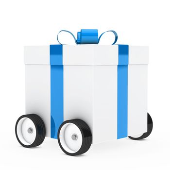 christmas gift box blue white vehicle drive