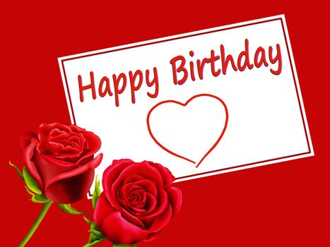 Birthday card with red roses isolated on a red background