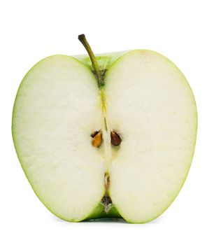 Half of green apple isolated over white background
