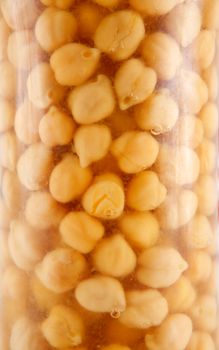 Close up preserving jar of chickpeas