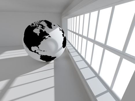 3d empty architecture with globe world map