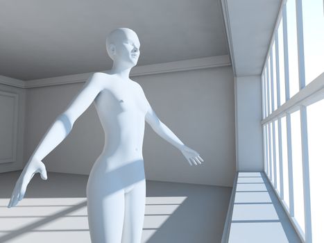 3d interior architecture with 3d woman