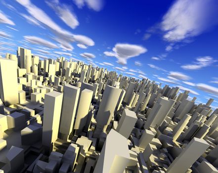 3d city with skyscraper,modern buildings and blue sky