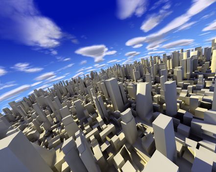 3d city with skyscraper,modern buildings and blue sky