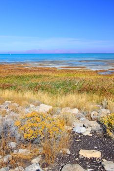 Landscape at Great Salt Lake State Park in northern Utah.