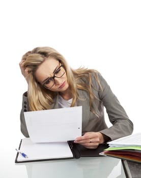 young successful business woman in the office with folder at work isolated on white background