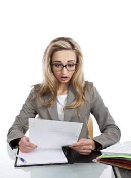 young successful business woman in the office with folder at work isolated on white background