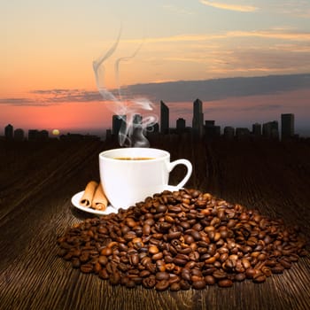 Image of coffee beans and white cup