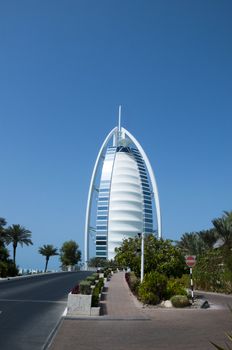 DUBAI - FEB 27  Burj Al Arab - at 321m luxury hotel stands on artificial island, Feb 21, 2012 Jumeirah beach, Dubai, United Arab Emirates