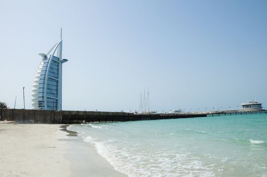 DUBAI - FEB 27  Burj Al Arab - at 321m luxury hotel stands on artificial island, Feb 21, 2012 Jumeirah beach, Dubai, United Arab Emirates