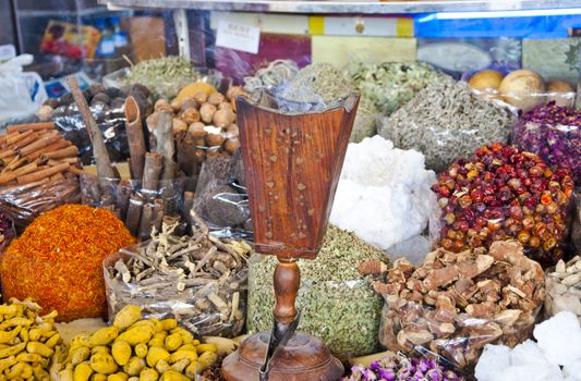 Various sorts of spice sold at the souk in Dubai, UAE