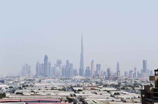 Dubai skyline with high towers, taken from Al Barsha, Dubai, UAE