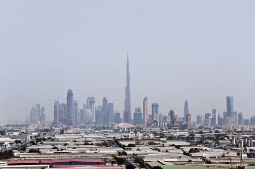 Dubai skyline with high towers, taken from Al Barsha, Dubai, UAE