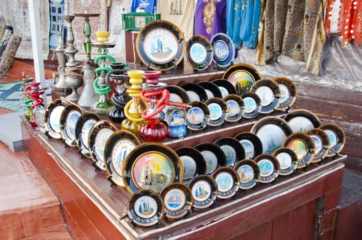 touristic souvenir items sold in old bazaar in Dubai