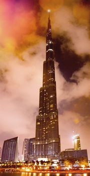 An amazing piece of architecture, the tallest building in the world, Burj Khalifa and the surroundings in Dubai, UAE