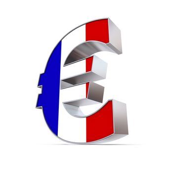 shiny euro symbol in a chrome and metal look - front surface is textured with french flag