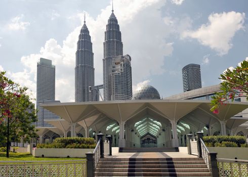 Masjid Asy-Syakirin Muslim Mosque in Kuala Lumpur City Center Park  with Downtown Skyline Malaysia