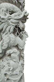 Chinese Dragon Stone Carving Column Outside Taoist Temple