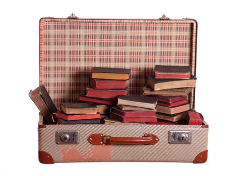suitcase stuffed with books