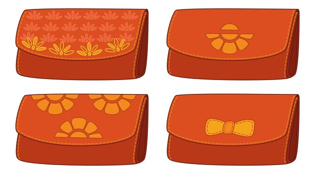 Set stylish leather wallets for money with floral pattern
