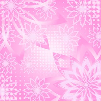 Abstract pink and white floral background, flowers silhouettes and contours