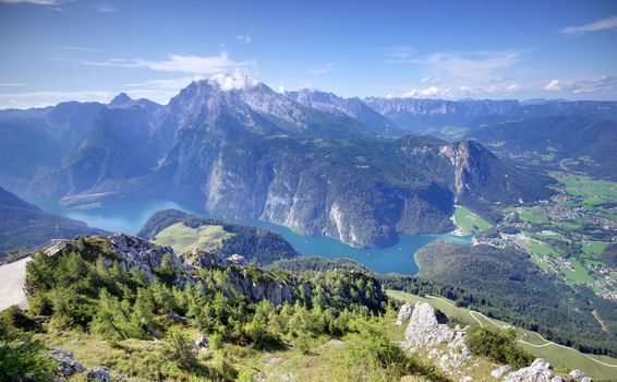 Alps mountains and Konigssee lake in Bavaria, Germany 