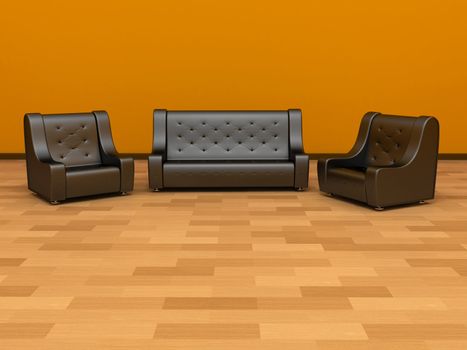 Sofa and two armchairs in a room