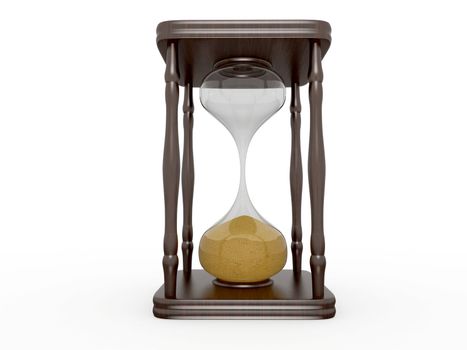 The wooden hourglasses on a white background