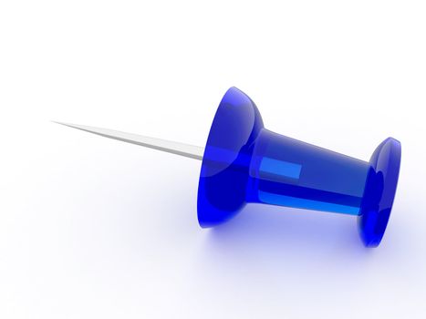 The blue plasticpushpinon a white background