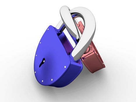 Two color locks on a white background