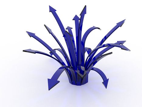 Many blue arrows on a white background