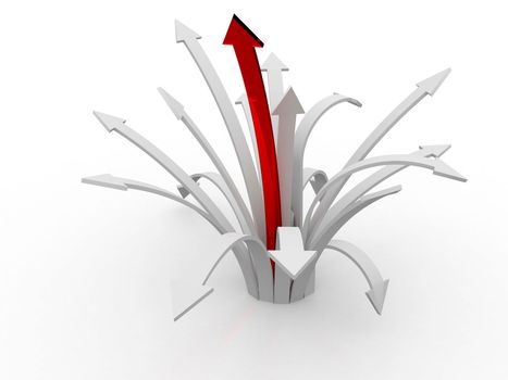 Many long arrows on a white background