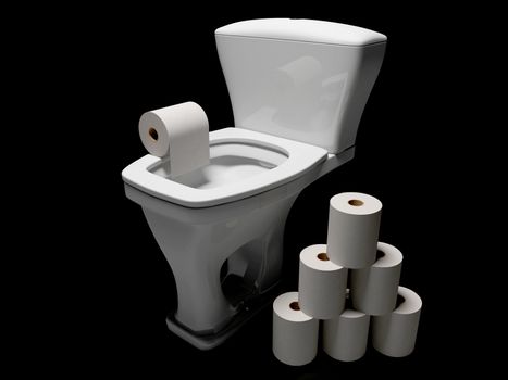 Toilet and a lot of a toilet paper