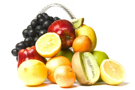 great number of bright and juicy fruit on a white background