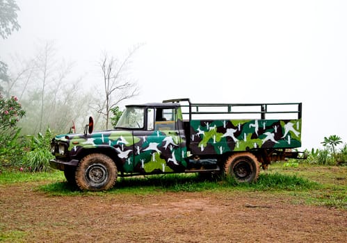 NAKHONRATCHASIMA, THAILAND, MAY  6 : A car of thap lan national park for exploration and care for animals in the forest, on may, 6, 2012 in NAKHONRATCHASIMA, THAILAND. Thap Lan National Park is in the  northeast of Thailand.