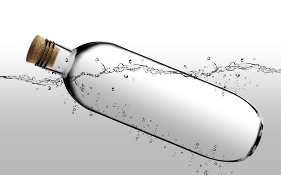 empty Glass bottle with cork floating.