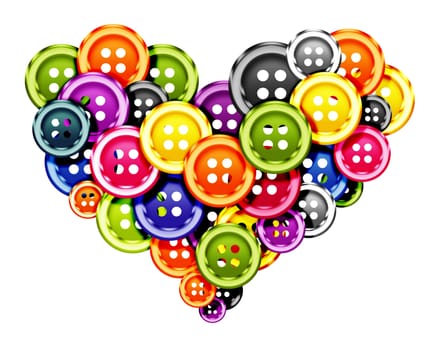 Cloth buttons, Love Heart formed from cloth buttons.