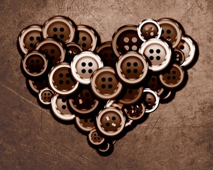 Cloth buttons, Love Heart formed from cloth buttons.