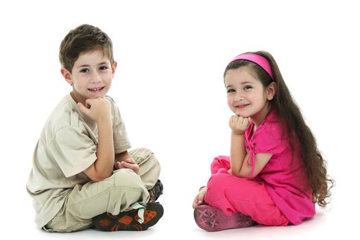 The brother and the sister on a white background