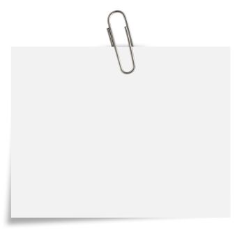 blank white Notepaper with paperclip on white background.